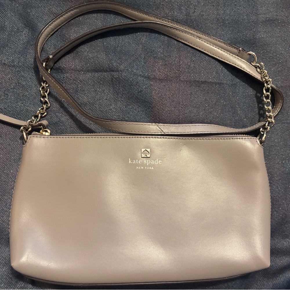 kate spade Taupe Leather Crossbody with Chain Strap